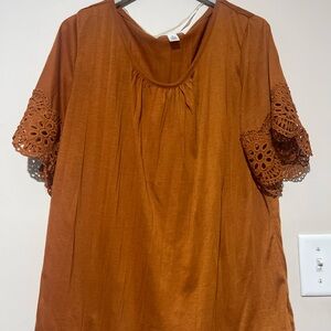 New York Laundry Terracotta Blouse with Crochet Sleeves